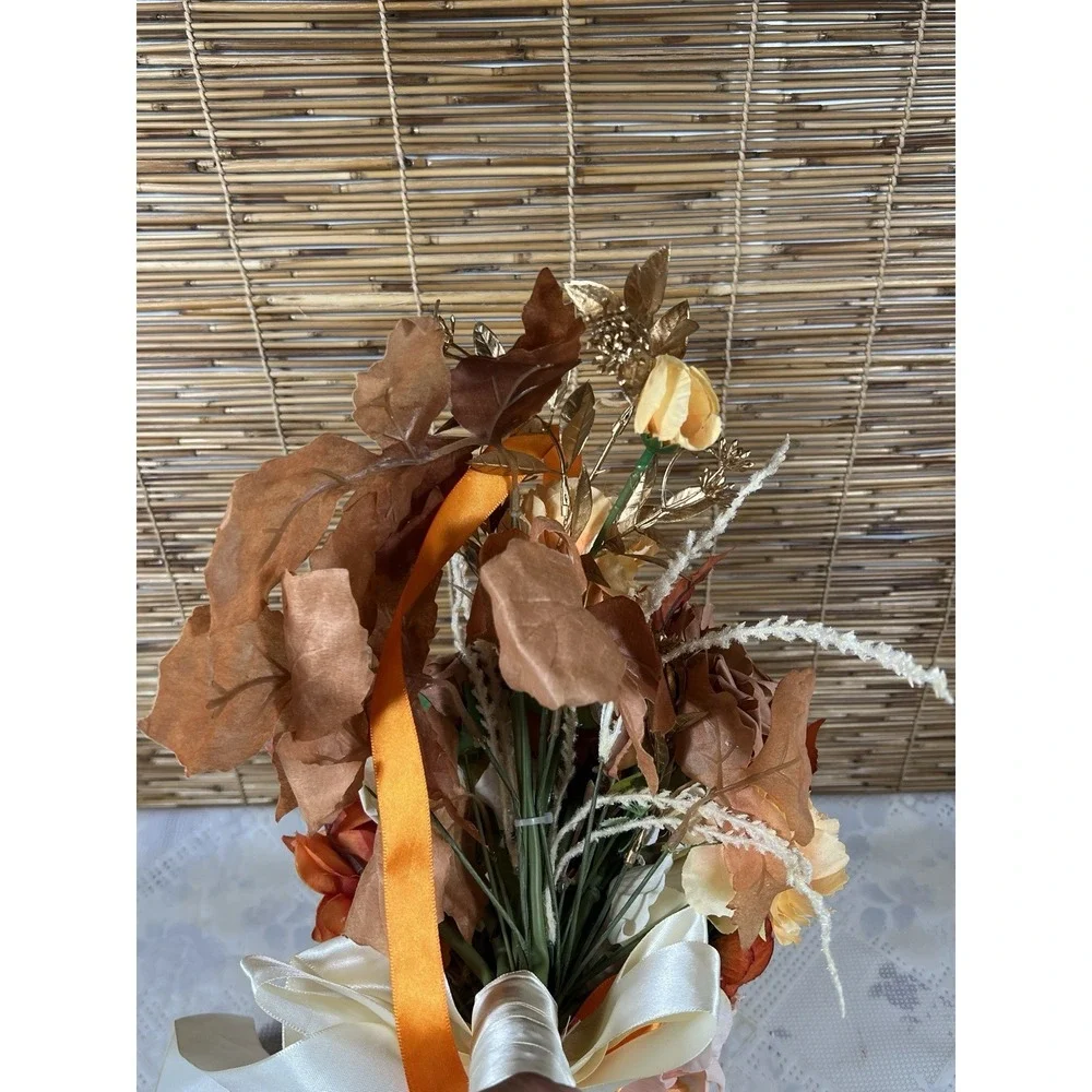 Wedding Bridal Floral Bouquet Real Touch Silk Orange Terracotta Flower 11